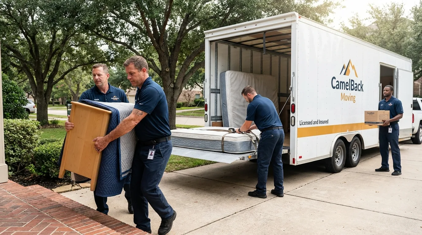 Crew loading residential truck for cross-state move from Harlan, IN